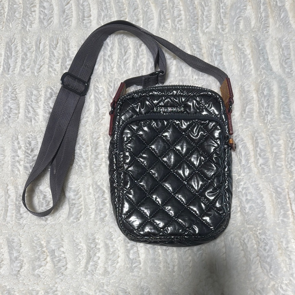 MZ Wallace Shiny Black Quilted Messenger Bag